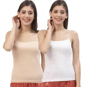 Floret Women's Cotton Convertible Transparent Straps Camisole Sleeveless Square-Neck Spaghetti Slip