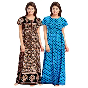 Nandini 100% Cotton Nighty for Women || Maxi Length Printed Nighty/Maxi/Night Gown/Night Dress/Nightwear Inner & Sleepwear for Women's (Combo Pack of 2)