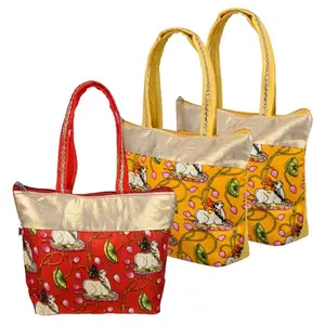 Kuber Industries Women's Hand Purse | Traditional Mini Hand Bag | Silk Wallet Hand Bag | Woman Tote Hand Bag | Gifts Hand Bag | Cow-Small Hand Purse | Pack of 3 | Multi