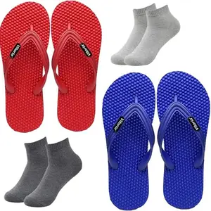 Vitoria Men Slippers | Soft Comfortable Stylish And Anti Skid Men's Flip-Flops & Slippers | Color : Multicolor | Size : 6, 2SLPDanaBluRedDrkGryLgtGryScks-6