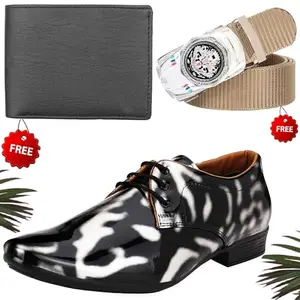Graceful Formal Shoes/Party Shoes/Shoes Combo with Free Wallet & Belt for Men and Boys (BAZAAR4302_VTOR-BLK-101) Multicolor
