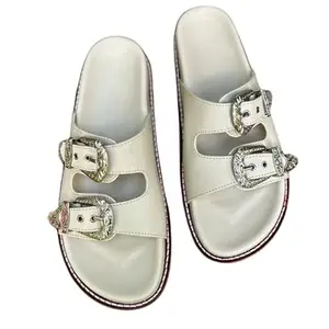 IMPERFECTO White Silver Buckle Sandals (5UK_White)