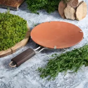 Nidhansh Clay Tawa with Stand for Roti Maker/Roti Tawa/Clay Pan with Handle | Handmade Desi Tawa for Making Roti/Chapatti (Brown)
