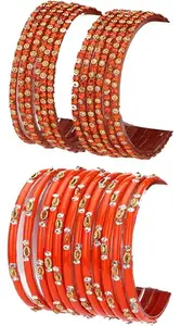 Somil Combo Of Party & Wedding Colorful Glass Kada/Bangle, Pack Of 24, Orange,Orange