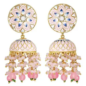 Peora Gold Plated Enamel Handcrafted Pearl Jhumki Earrings Traditional Jewellery for Women