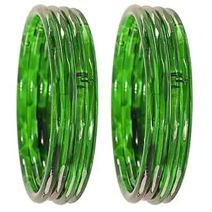 Glass Bangle Women's Designer Plain Glossy Glass Kada Set For Women With Diamond Cut Design | Fancy Designer Glass Bangles | Traditional Chudi| Stylish Glass Kada For Wedding - Set Of 8