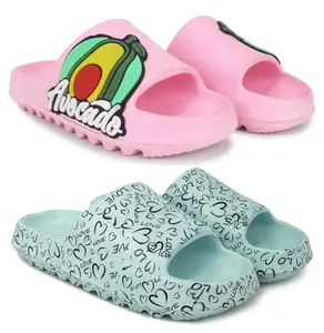 Pampy Angel Combo Pack of 2 Slipper/Flip Flops/Slides for Women,(T-Acado-Pink,YW-Love-Green),41 (Euro)