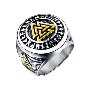 Asma Jewel House Stainless Steel Norse Viking Celtic knot Odin logo tripple valknut ring For Men Boys (10)