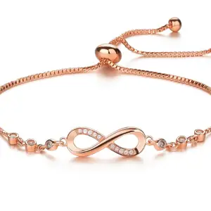 Visit the Nilu's Collection Store Nilu's Collection Infinity Shape Cubic Zirconia Diamond Bracelet for Women Jewelry for Gift, Adjustable Charm Bracelet