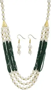 Three-Line Green Necklace Set for Women – Elegant Traditional Design with Vibrant Color Accents