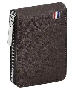 Kesariya Fashion 9 Slot Vertical Genuine Pu Leather Credit Debit Business Card Holder Wallet Protector with Zipper Case Money Coin Purse for Men, Women, Festive Gifting (Brown)