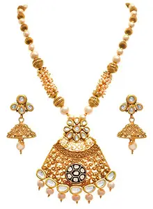 JFL - Traditional Ethnic One Gram Gold Plated Real Kundan LCD Champagne Pearl Designer Necklace Set with Jhumka Earring for Girls and Women,Valentine