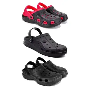 DRACKFOOT-Lightweight Classic Clogs || Sandals with Slider Adjustable Back Strap for Men-Combo(5)-3017-3095-3123-9 Black