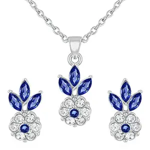 Parisha Jewells Rhodium Plated Floral inspired Sapphire Blue Marquise Crystal Pendant set for girls and women NL9007014