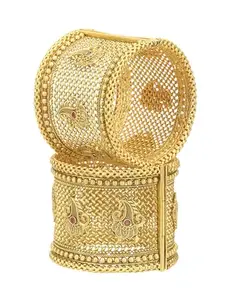 Adwitiya Collection Set of 2 Gold Plated Antique Openable Kada Bangles Set(2.8)