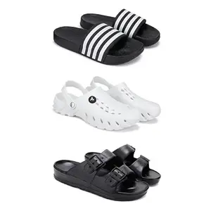 WINGSCRAFT Lightweight,Classic Slider || Sandals with Clogs for Men-Combo(3)-3024-3145-3115-7 Black