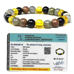 Real Crystal Leo Zodiac Bracelet Citrine Black Onyx Sea Jasper Labradorite 8 mm Round Crystal Beads For Men Women Unisex Adults Gifts