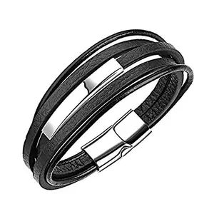 ZIVOM® Multi-Layer Chocolate Black Leather Wrist Band Strand Rakhi Bracelet for Men