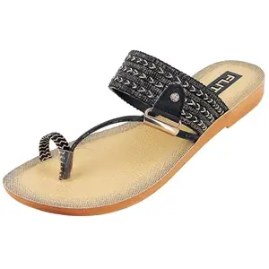 FLITE Women Slippers/Sandals/Adjustable Fashion Sandals/PU Slippers (BLACK, 7)