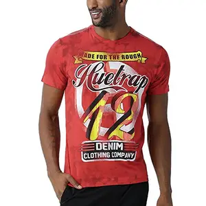 HUETRAP Men's Made for The Rough Casual Printed T-Shirt Red