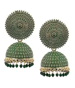 MARS FASHION Kundan Jhumkas Earring For Girls and Women (Green Color)