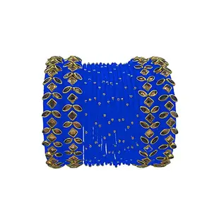 HABSA HABSA Silk Thread Bangles Rich Kundan Work Designer Bangle/Wedding Chuda (Dark Blue) (Pack of 16) (Size-2/4)