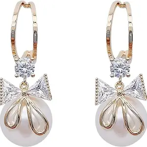 PolluxCraft Korean Earrings For Girls & Women/Alloy Drops & Danglers/Gold Plated Pearl Drop Earring