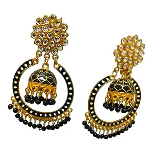 Gold-Plated Kundan-Studded Jhumka Earrings