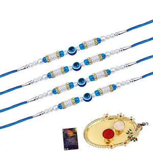 Rakhi Set bracelet for brotherBhaiBrother Roli Chawal And 1 Greeting Card,Pooja Thali Pack of 4-661