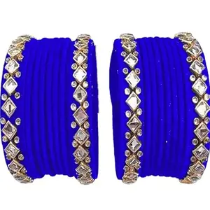 pratthipati's Silk Thread Bangles Plastic Bangle Set For Women & Girls (Royal Blue) (Pack of 16) (Size-2/8)