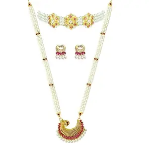 dainty Traditioanl Long Pearl Necklace Set With Earring | High qality long pearl necklace set and amazing chinchpeti only for women | Tanmani Set