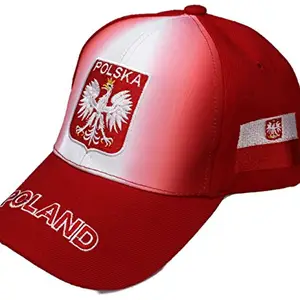 High End Hats ââ‚¬Å“ National Soccer/Football Team Faded Shadow Ombre Hat Collection ââ‚¬Â Embroidered Adjustable Baseball Cap, Poland with Polska Coat of Arms and Flag, Red White