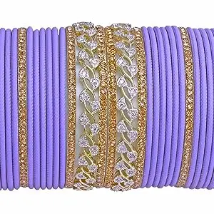 Sanara Traditional Ethnic Gold Tone Royal Look AD CZ Bridal Bangle Bracelet kada Set For Woman & Girls Jeweler. (Light Purple, 2.8)
