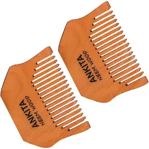 Ankita Compact Neem Wooden Beard & Mustach Comb|Style your beard hassle-free | Pocket-size Elegant Comb for hair styling |Treated with Herbal Oils For Multi-Actions|(NW-35) Pack of 2