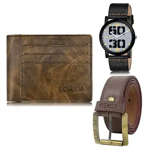 LOREM Mens Combo of Watch with Artificial Leather Wallet & Belt FZ-LR47-WL19-BL02