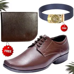 Vitoria Men's Unique PU Formal/Party Shoes | Shoes Combo with Free Wallet & Belt | Stylish & Comfortable | Ideal for Office, Casual Outings, Parties (2827_TCC-BR-1004) (Multicolor)(Size: 7UK)
