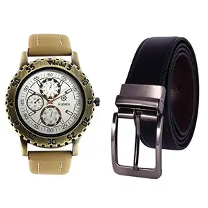 Rabela Men's Silver dial Watch and Belt Combo -31