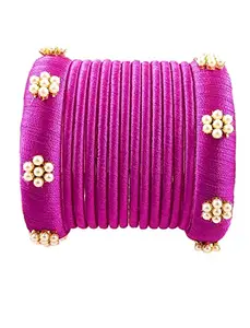 HABSA HABSA Hand Made Fancy Festival Silk Thread Bangles Plastic Bangle Set for Women(Violet) (Pack of 14) (Size-2/6)