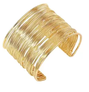 Wide Multi-Wire Cuff Bracelet, Gold-Plated, Statement Bangle Design, Bracelets for Women and Girls, Anti-Tarnish, Gifts for Women and Girls