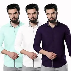 Pinkmint Men's Solid Shirt | Soft Cotton Blend | Casual Shirt | Plain | Full Sleeve - Regular Fit (Combo Pack of 3 | Available in Plus Size)