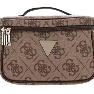 Guess Brown Printed Berta Toiletry Train Case