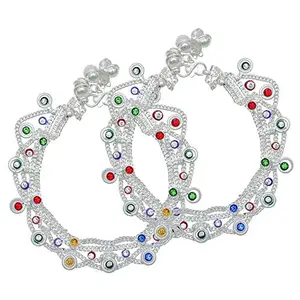 Memoir Silver plated Broad and colourful Anklet