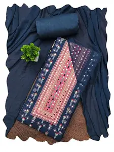 Maroosh Women'S Multi Unstitched Print And Mirror Work Rayon Cotton Dress Material (MRSCP9108TBL)