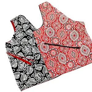 Round Neck Pure Cotton Blouse for Women | Printed Short Sleeve Design | Elegant & Trendy Look | Comfortable Breathable Fabric | Perfect for Summer, Office, Daily Use (BLK PATA & Premium, 36)