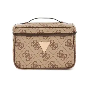 Guess Latte Logo Brown Monogram Polyurethane Berta Toiletry Train Case