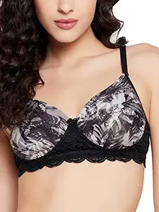 Clovia Women's Padded Non-Wired Full Cup Floral Print Multiway T-Shirt Bra (BR1806B13_Black_40B)