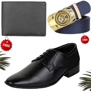 Graceful Formal Shoes/Party Shoes/Shoes Combo with Free Wallet & Belt for Men and Boys (BAZAAR4356_VTOR-BLK-301) Multicolor