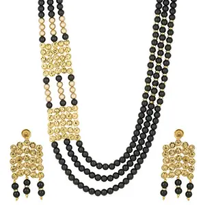 I Jewels Gold Plated Kundan Pearl Long Rani Haar With Earrings For Women (ML168B)