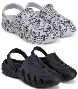 Pampy Angel Combo Pack of 2 Slipper/Flip Flops/Slides/Clogs/Sandals with Adjustable Back Strap for Men,(Cl-A-Style-Grey,Cl-100-Black),9 (UK/India)