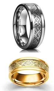 Men Valentine Smart Temperature Combo Ring Silver & Black (IR4890)